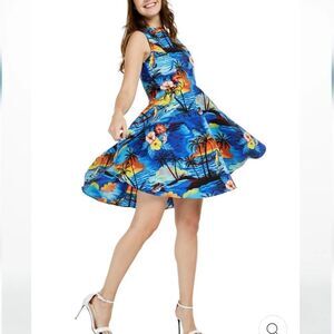 Hawaii Hangover Blue Tropical Dress. Fit And Flare.